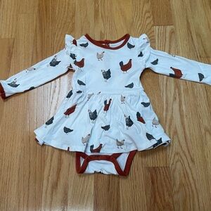 Kyte baby bamboo long sleeve  chicken print bodysuit dress 6-12 months